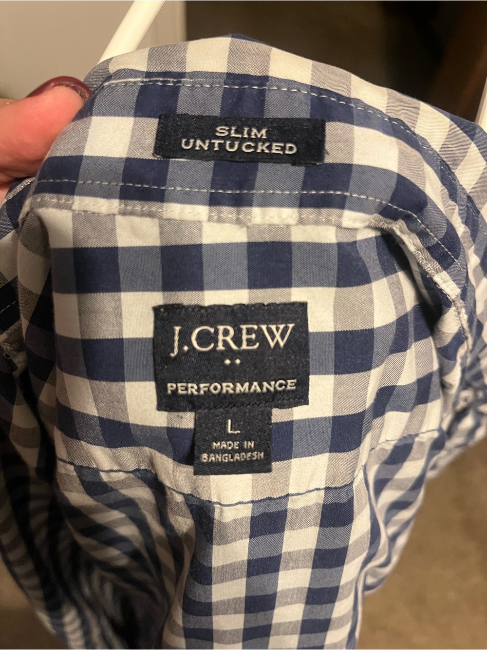 J. Crew Blue and White Gingham Slim Untucked Button-Down Shirt